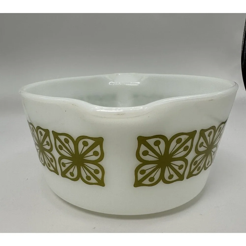 Vintage Pyrex Autumn Floral‎ Verde Squares Olive Green 1 Qt USA Ovenware